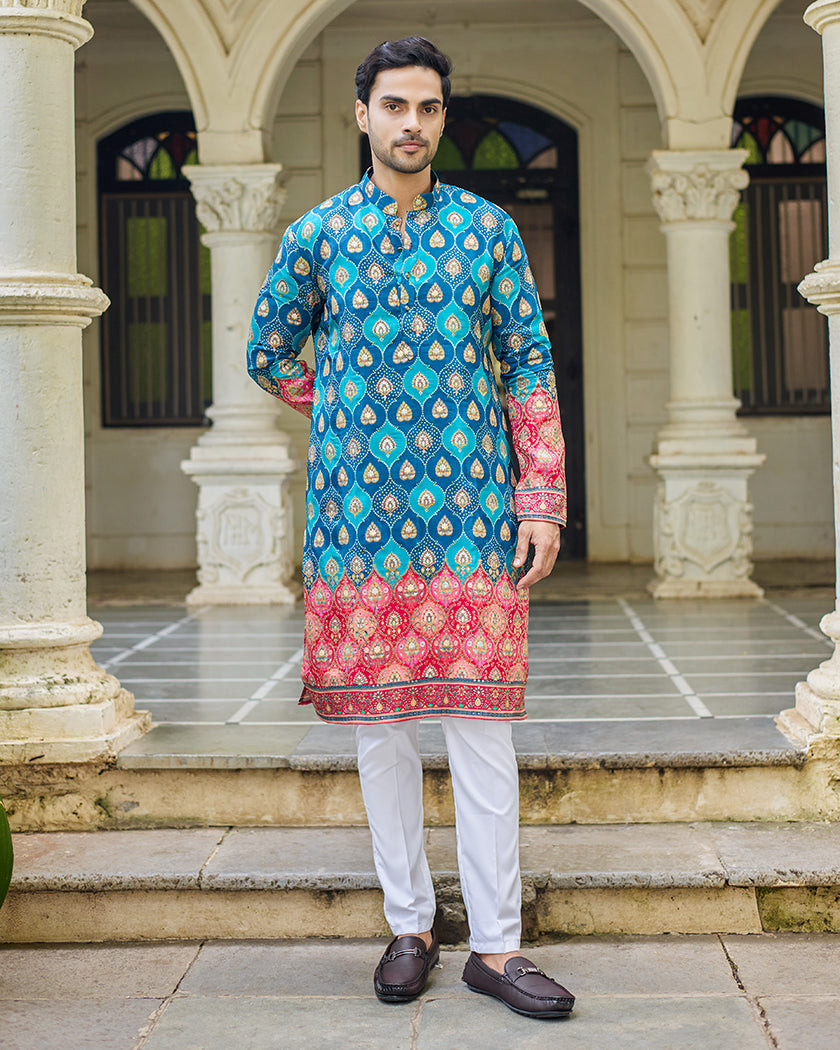 Royal Blue Bandhani Jacquard Kurta