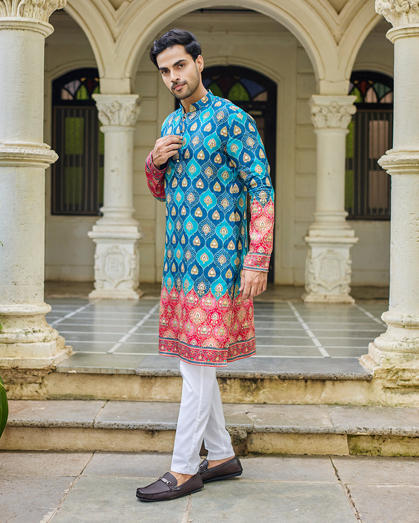 Royal Blue Bandhani Jacquard Kurta