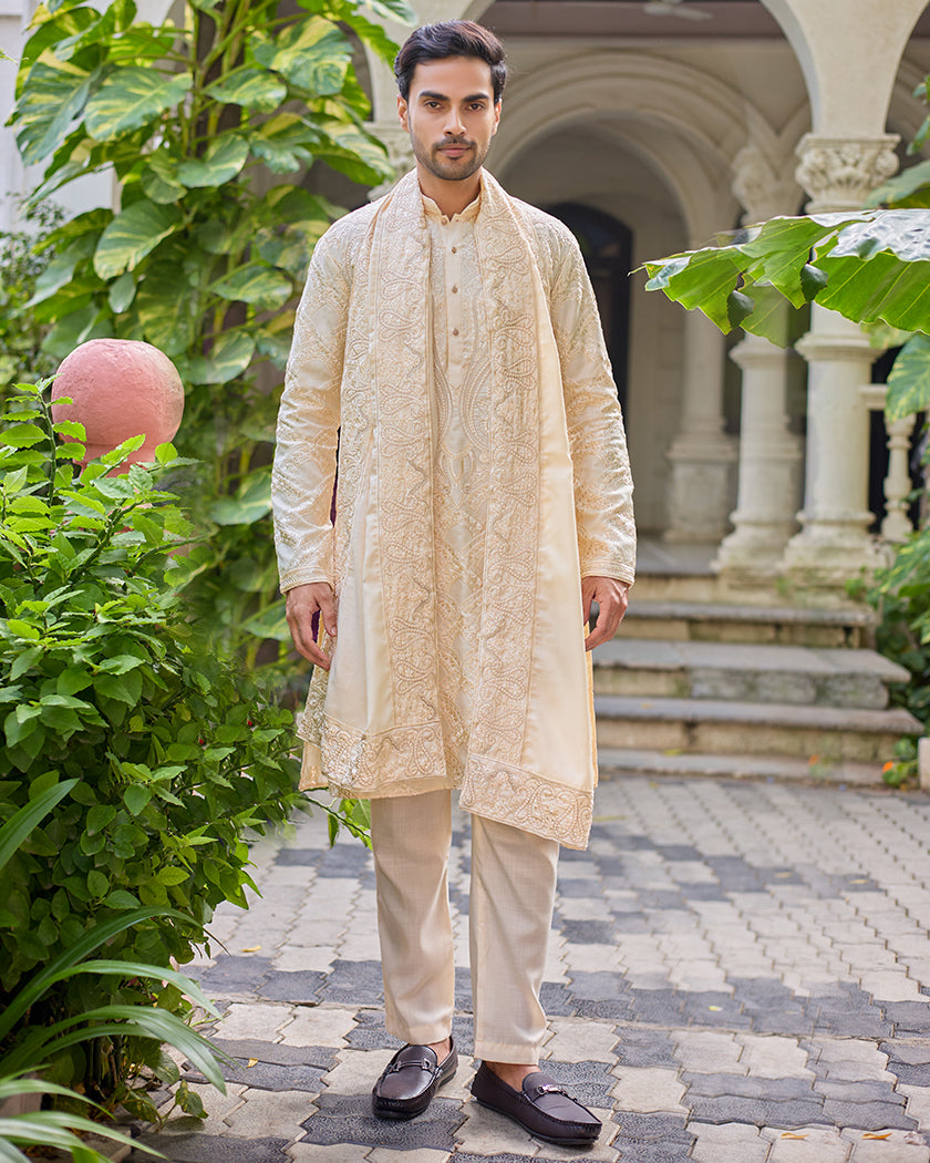 Sovereign Grace Cream Embroidered Kurta with Stole