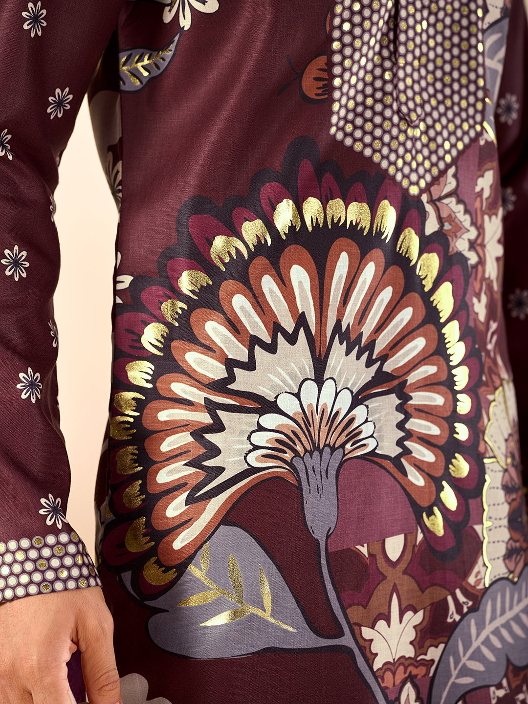 The Sartaj Linen Kurta (Dark Wine Floral)