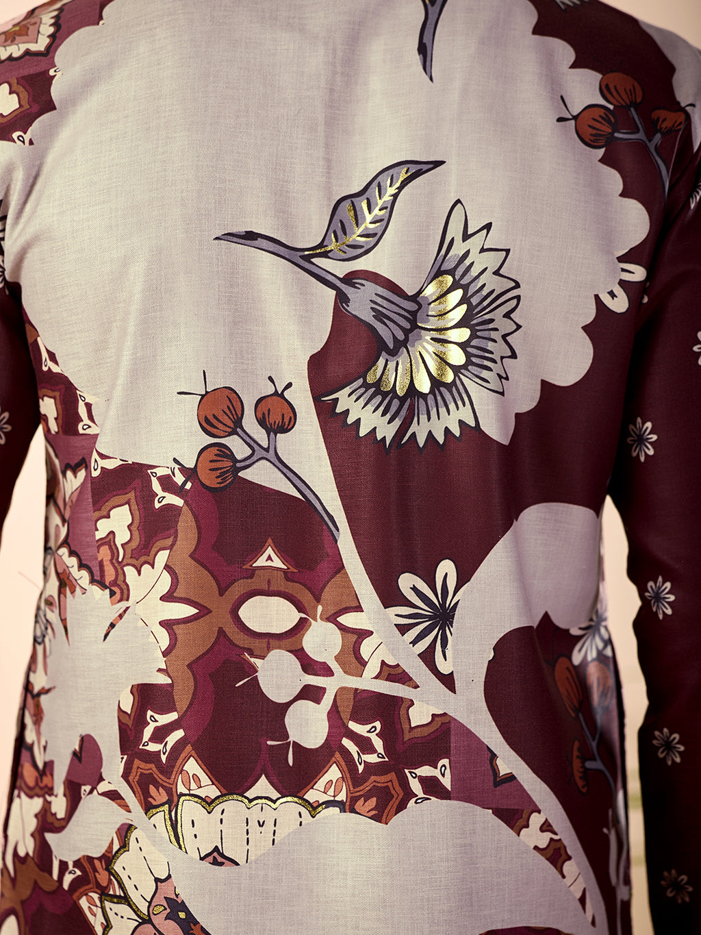 The Sartaj Linen Kurta (Dark Wine Floral)