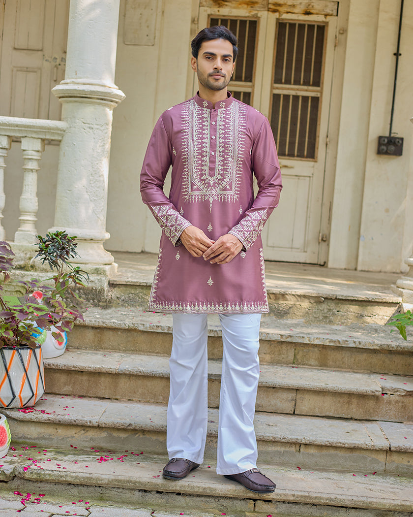 Regal Thread Mauve Embroidered Kurta