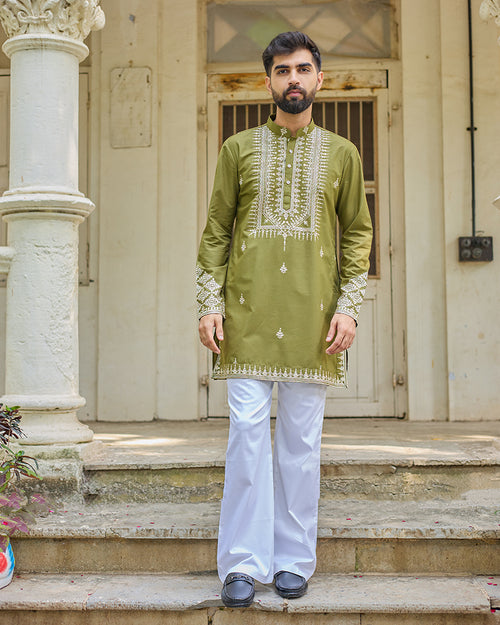Regal Thread Olive Embroidered Kurta