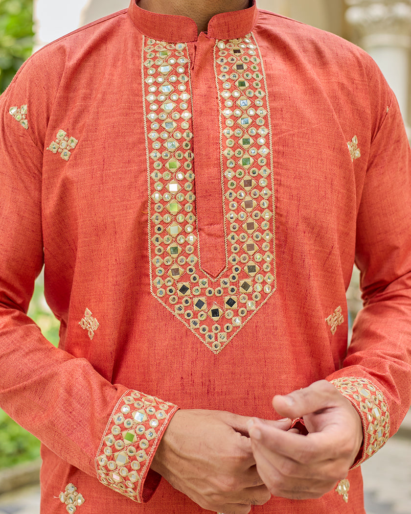 Rust Radiance Mirror Kurta set