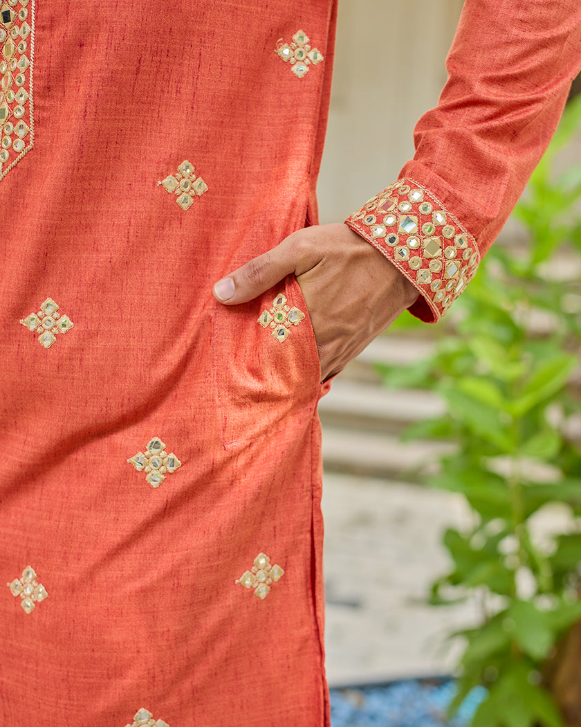 Rust Radiance Mirror Kurta set