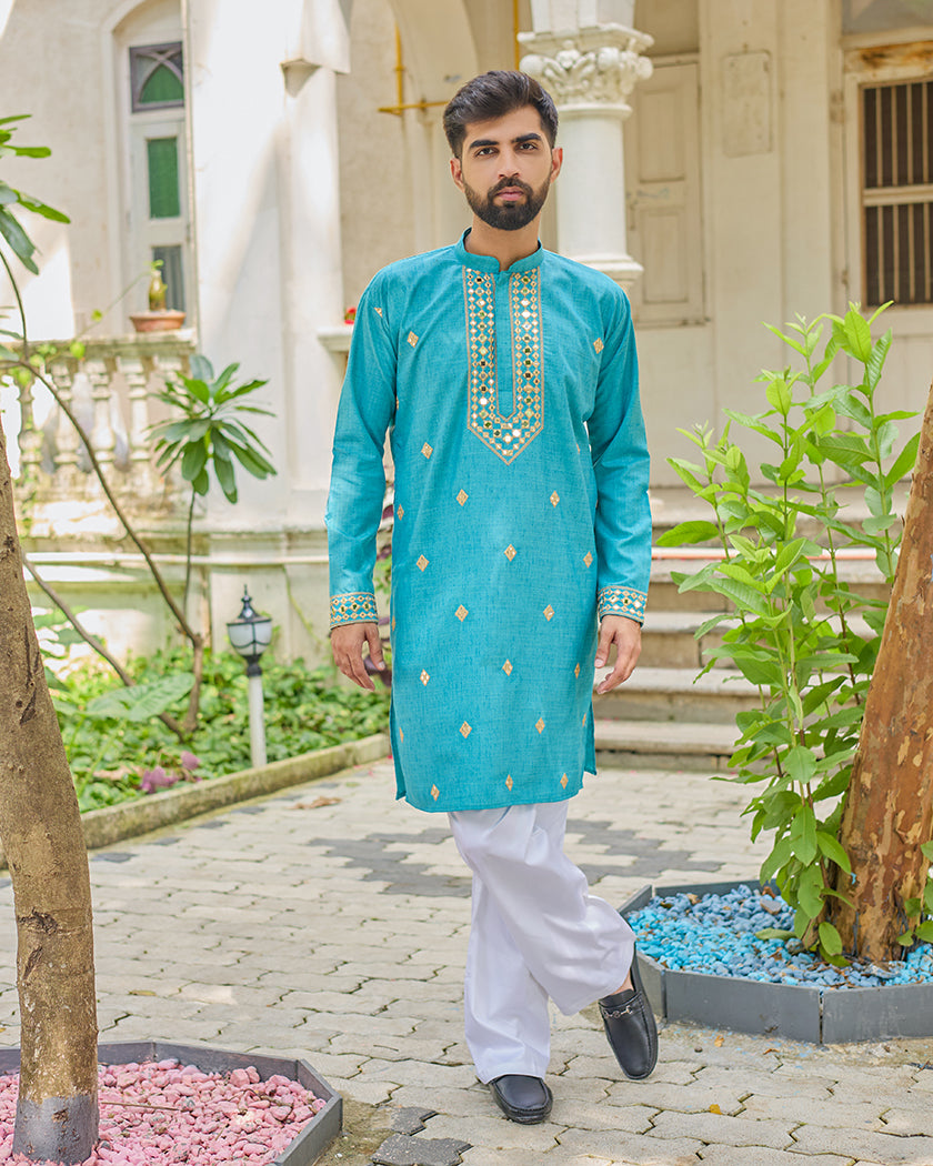 Teal Radiance Mirror Kurta set