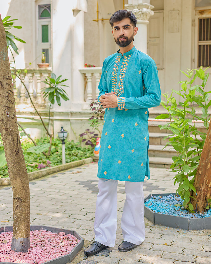 Teal Radiance Mirror Kurta set