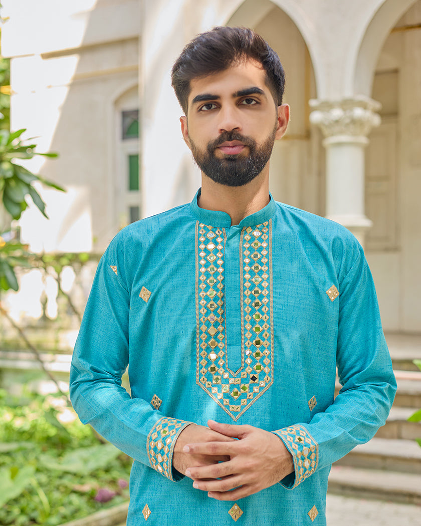 Teal Radiance Mirror Kurta set
