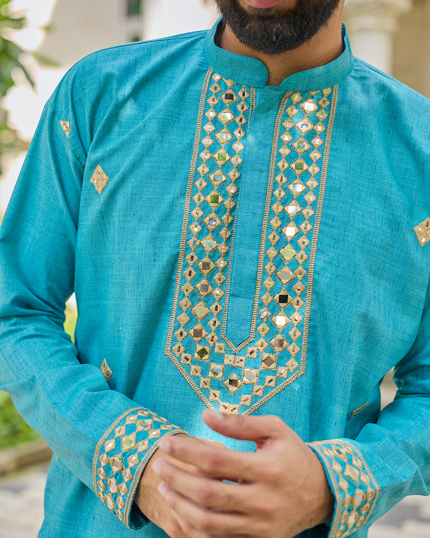 Teal Radiance Mirror Kurta set