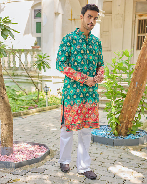 Green Bandhani Embroidered Kurta