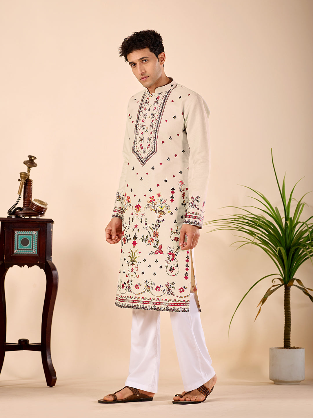 The Mehtab Linen Kurta (Royal cream)