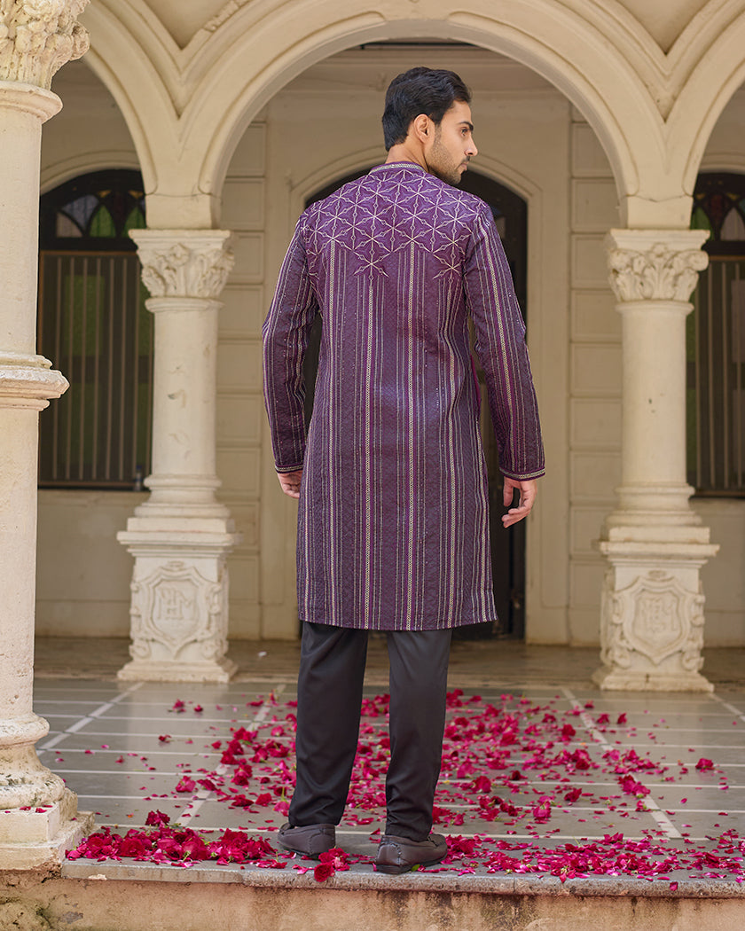 Sapphire Lining Wine Embroidered Kurta