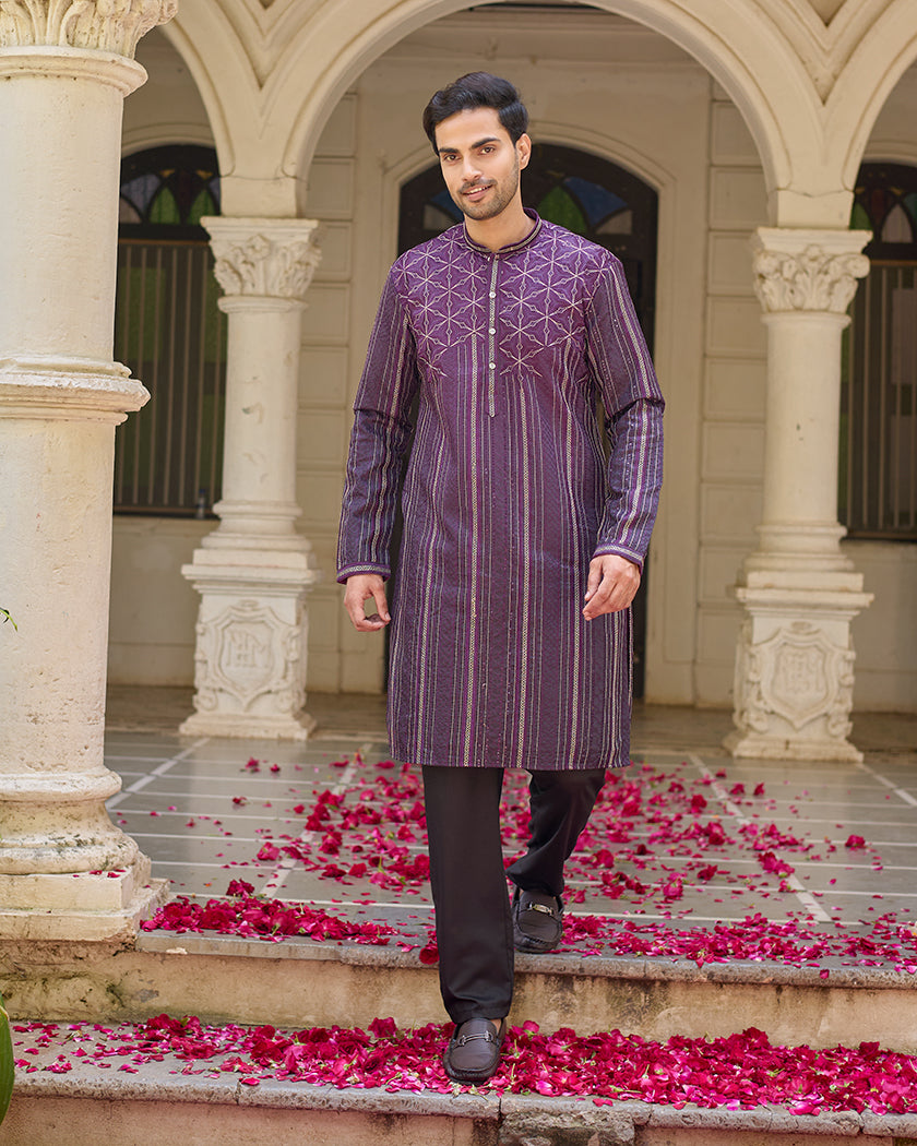 Sapphire Lining Wine Embroidered Kurta