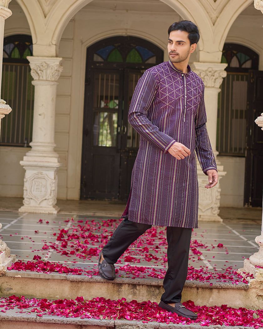 Sapphire Lining Wine Embroidered Kurta