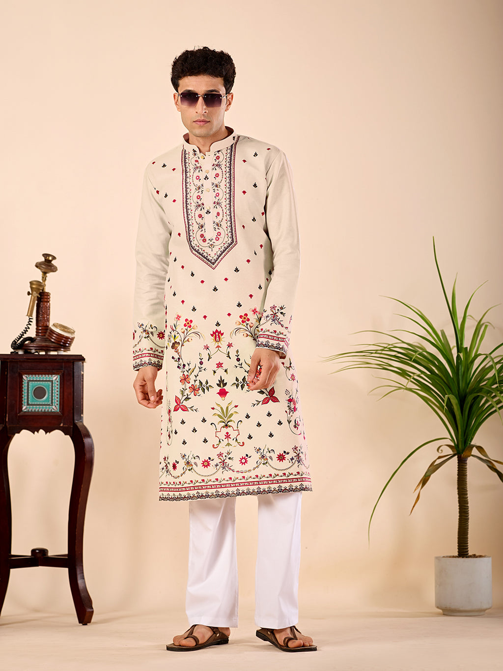 The Mehtab Linen Kurta (Royal cream)
