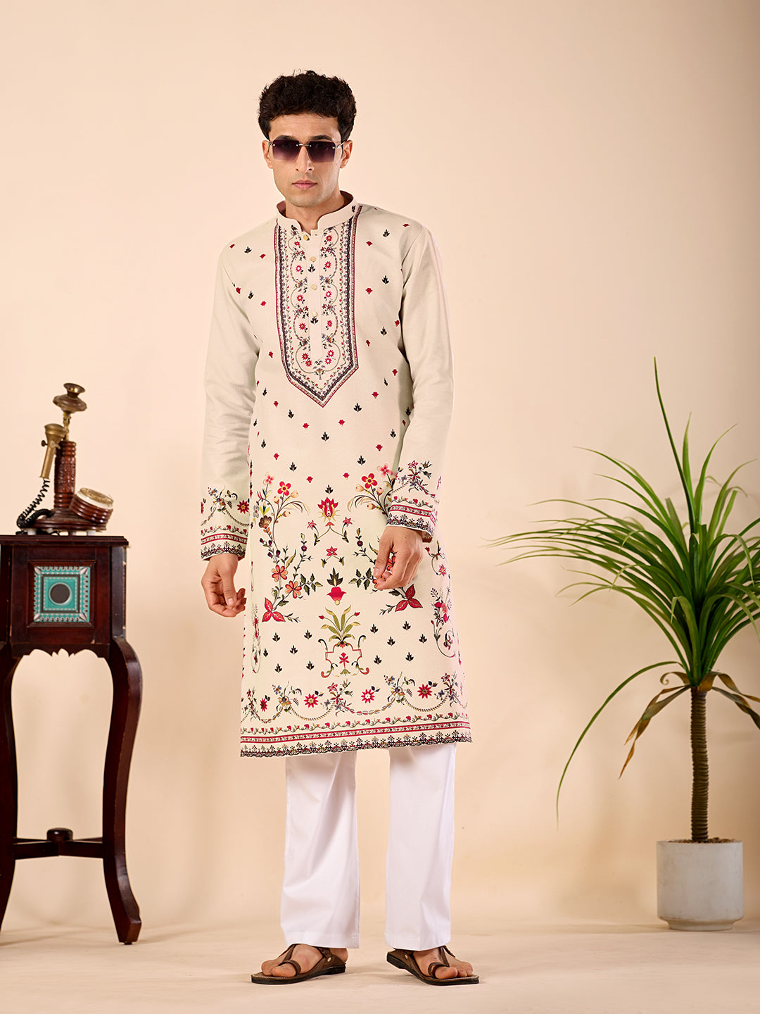 The Mehtab Linen Kurta (Royal cream)
