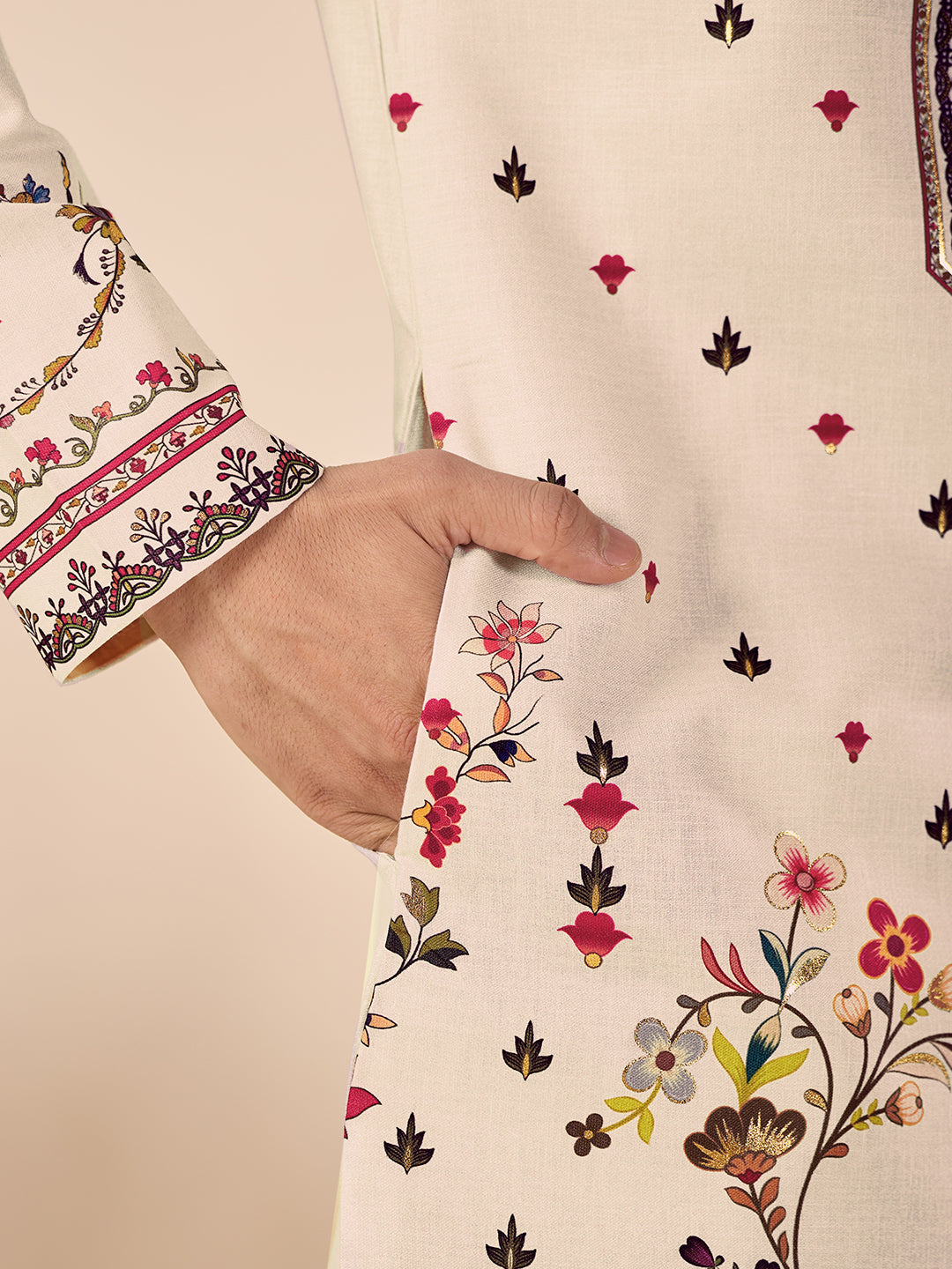 The Mehtab Linen Kurta (Royal cream)