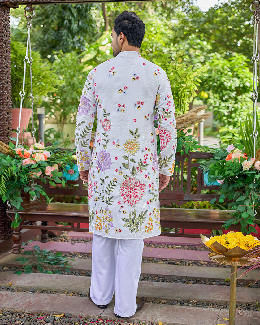 Floral Muse White Embroidered Kurta Set