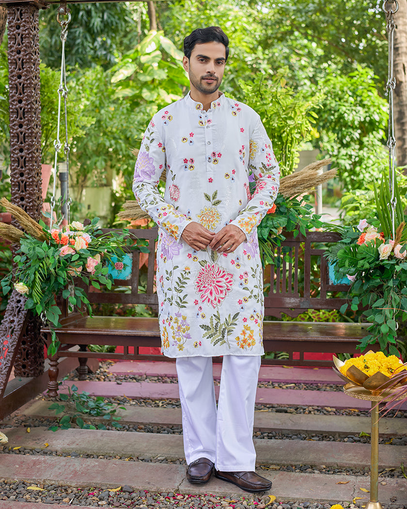 Floral Muse White Embroidered Kurta Set