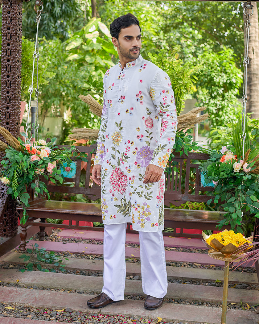 Floral Muse White Embroidered Kurta Set