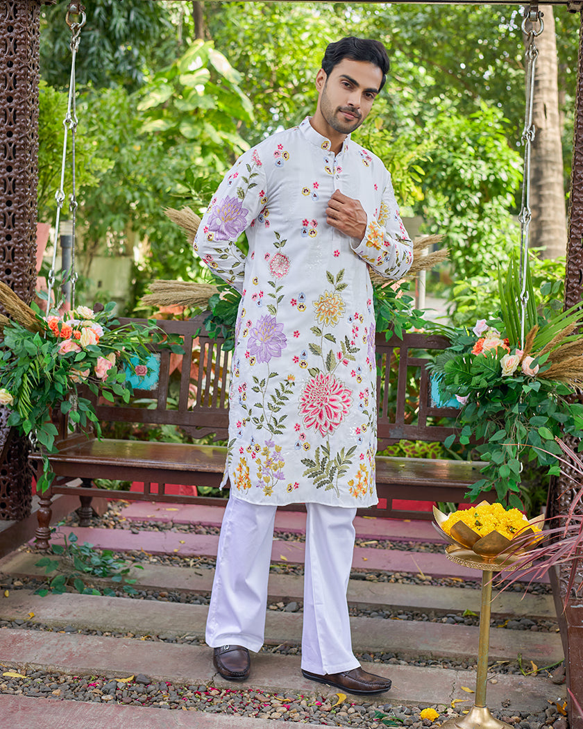 Floral Muse White Embroidered Kurta Set