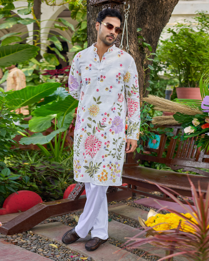 Floral Muse White Embroidered Kurta Set