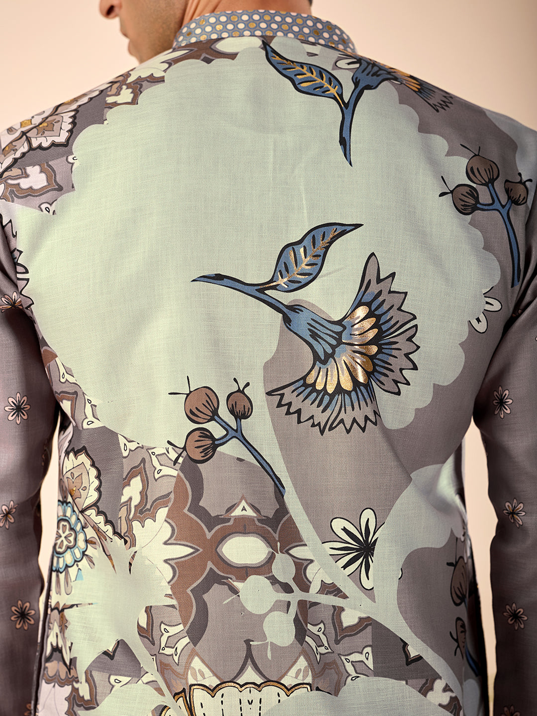 The Sartaj Linen Kurta (Grey Floral)