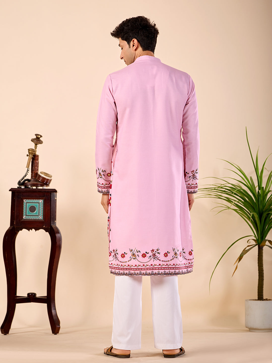 The Mehtab Linen Kurta (Royal Pink)