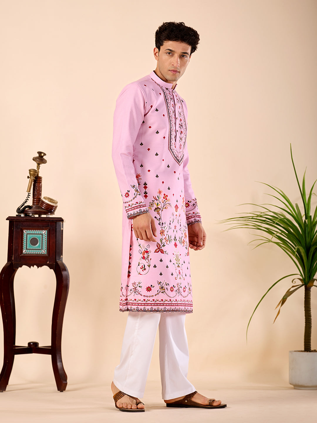The Mehtab Linen Kurta (Royal Pink)