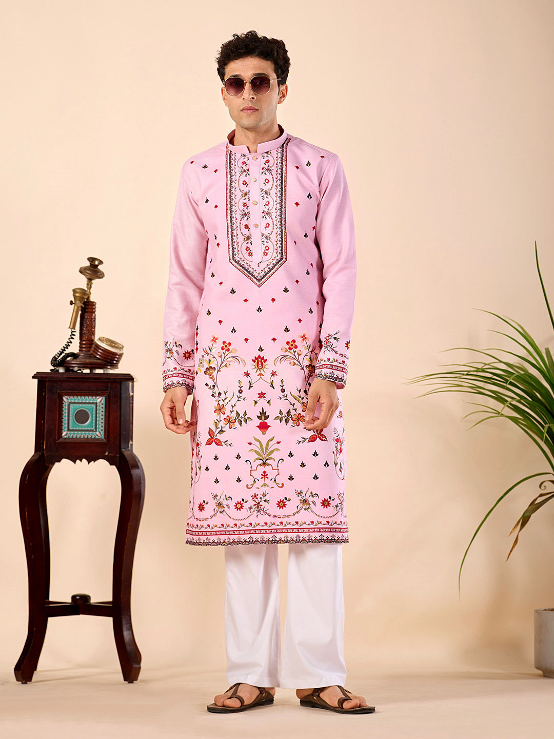 The Mehtab Linen Kurta (Royal Pink)