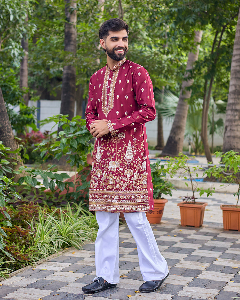 Royal Garnet Embroidered Kurta.