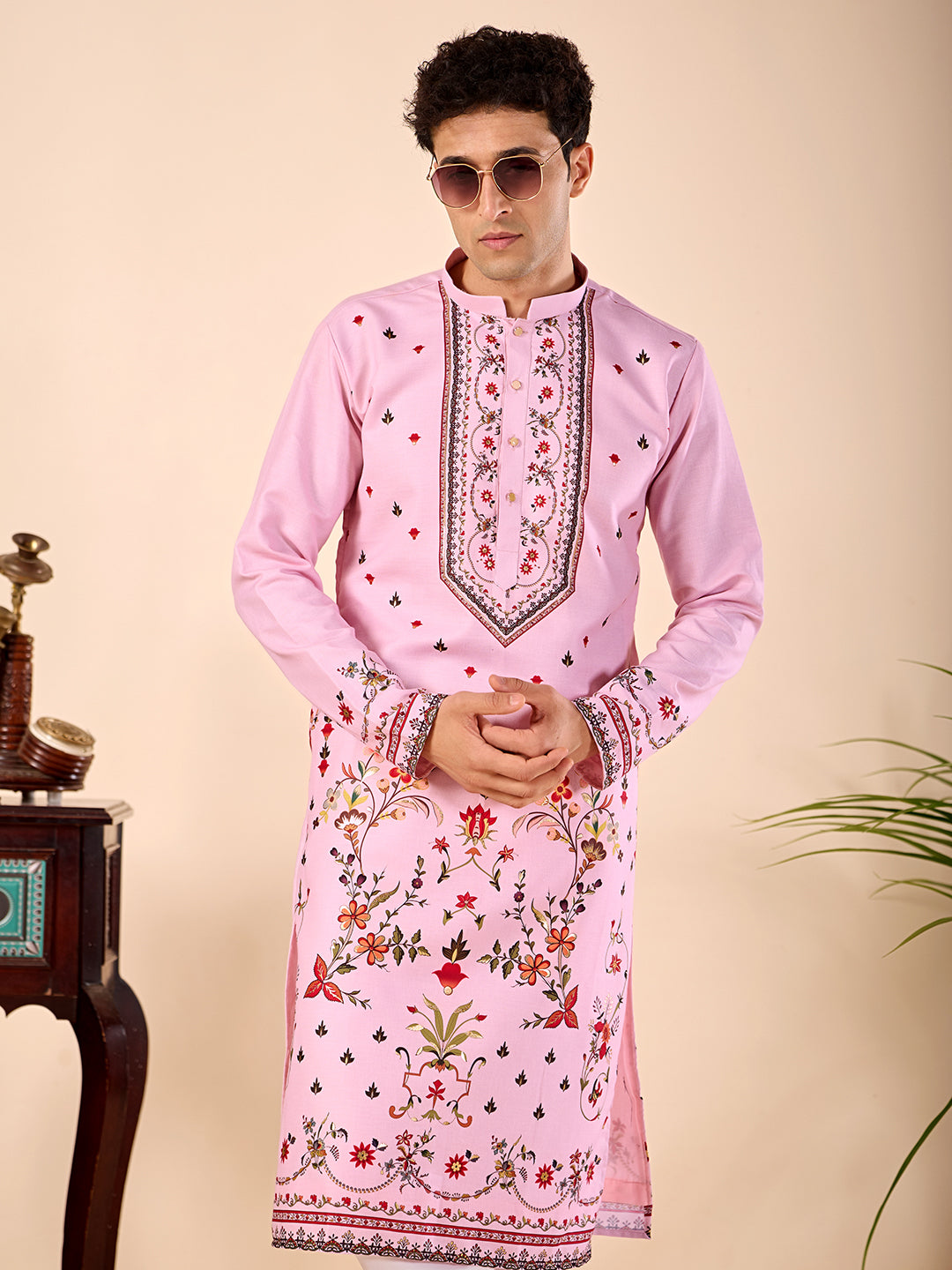 The Mehtab Linen Kurta (Royal Pink)