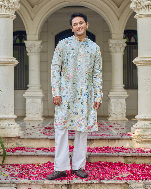 Mint Celestial Embroidered Kurta