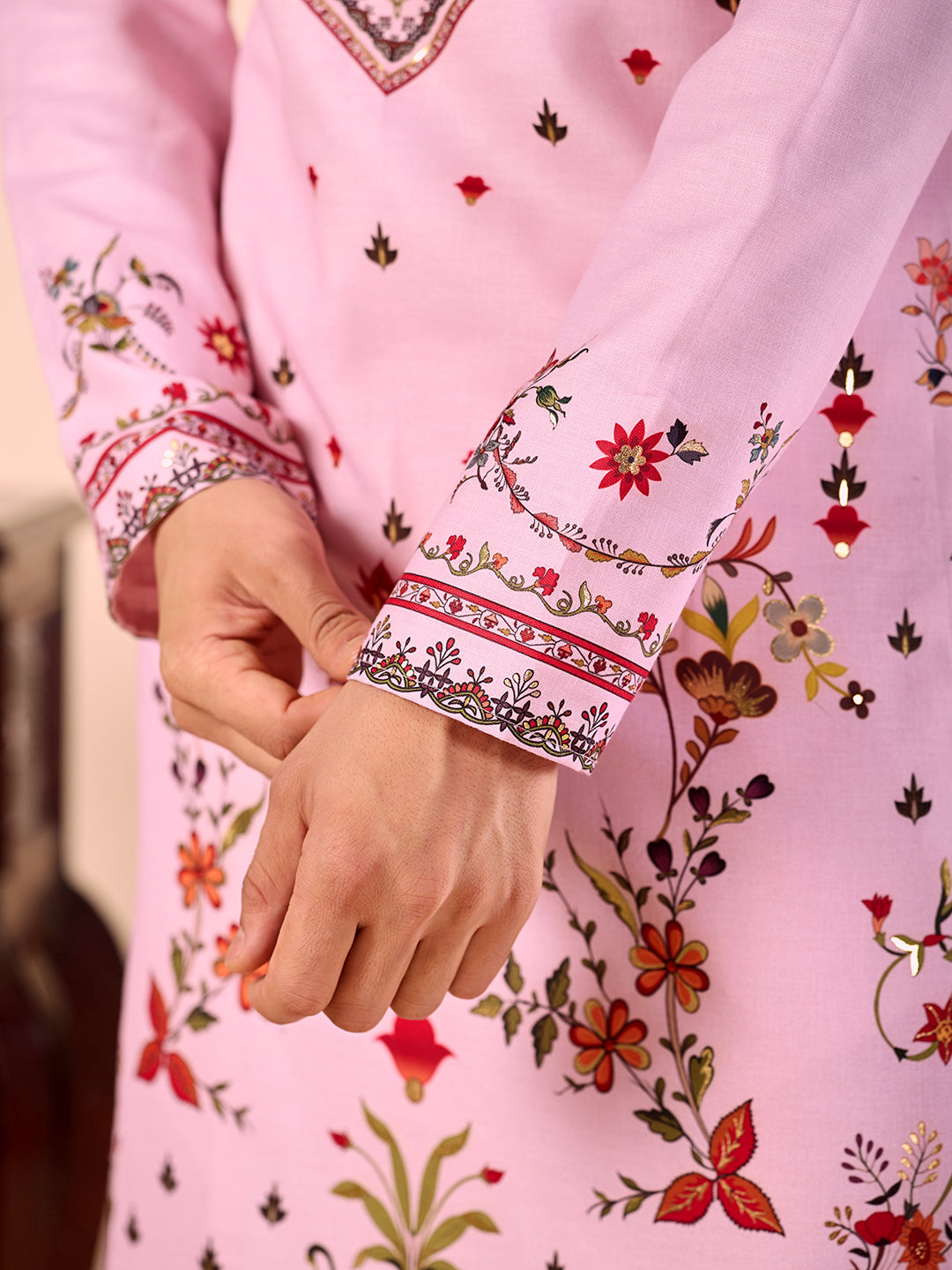 The Mehtab Linen Kurta (Royal Pink)