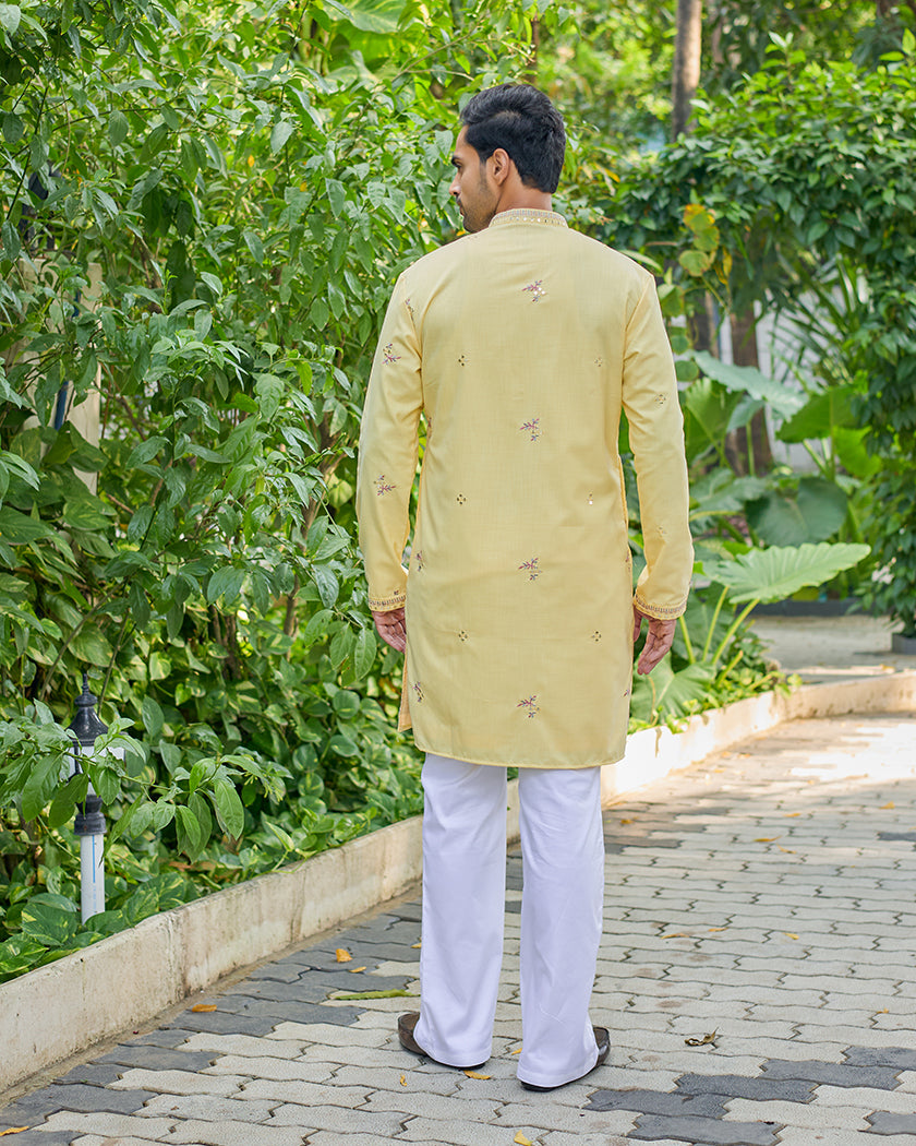 Sunset Radiance Yellow Mirror Embroidered Kurta