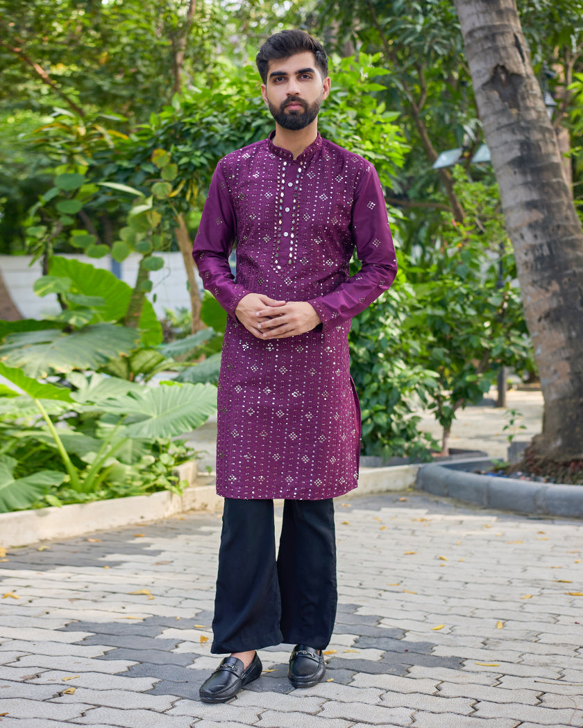 Imperial Maroon mirror Embroidered Kurta