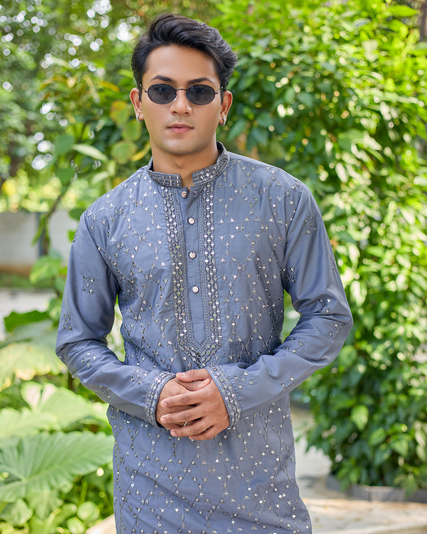 Slate Majesty Mirror Embroidered Kurta