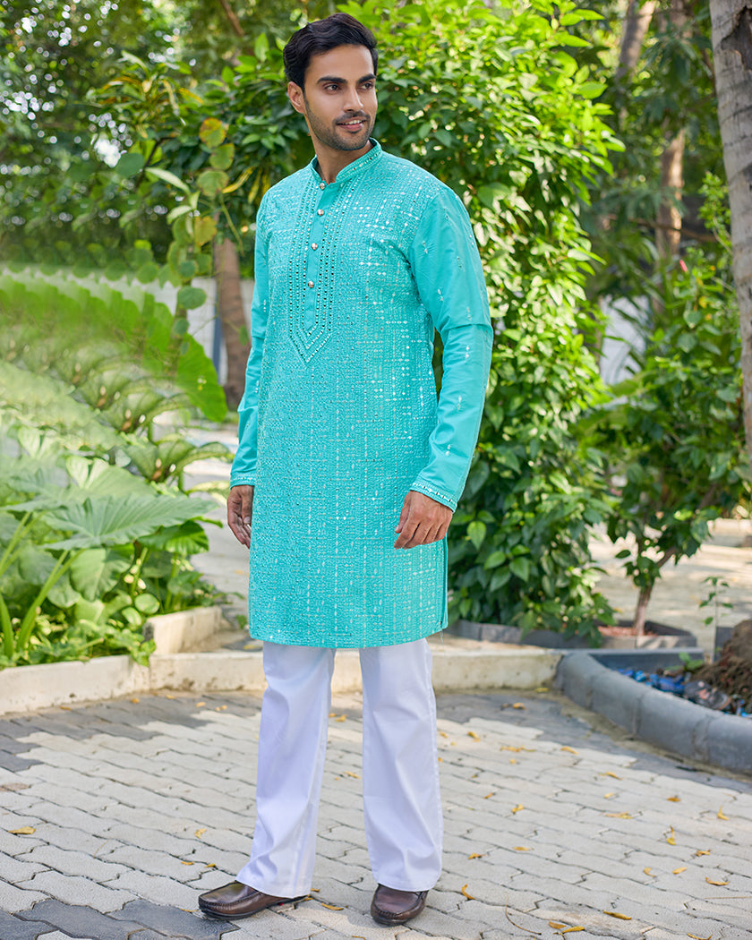 Turquoise Charm Embroidered Kurta