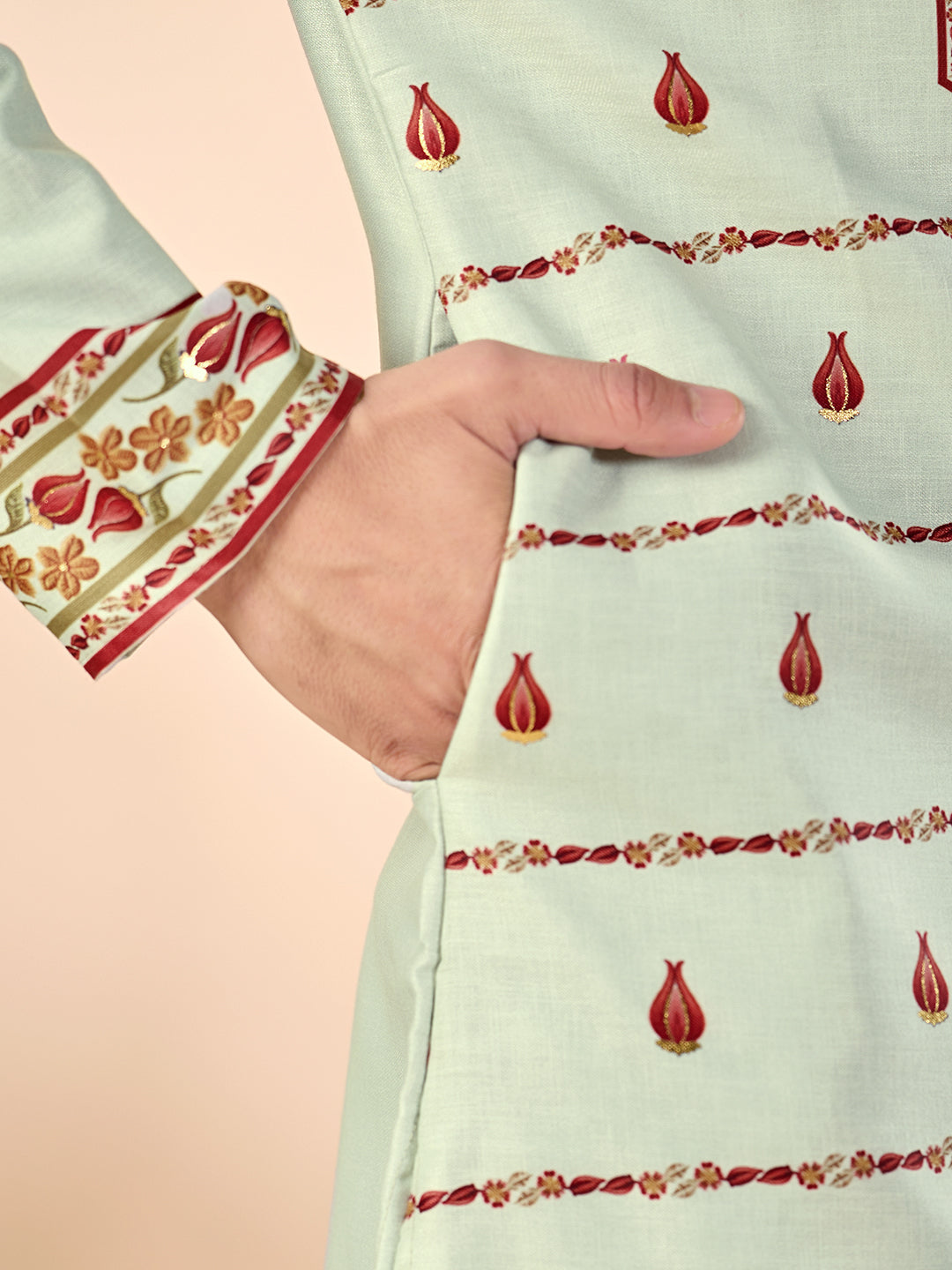 The Shahan Linen Kurta (Mint Green Floral)