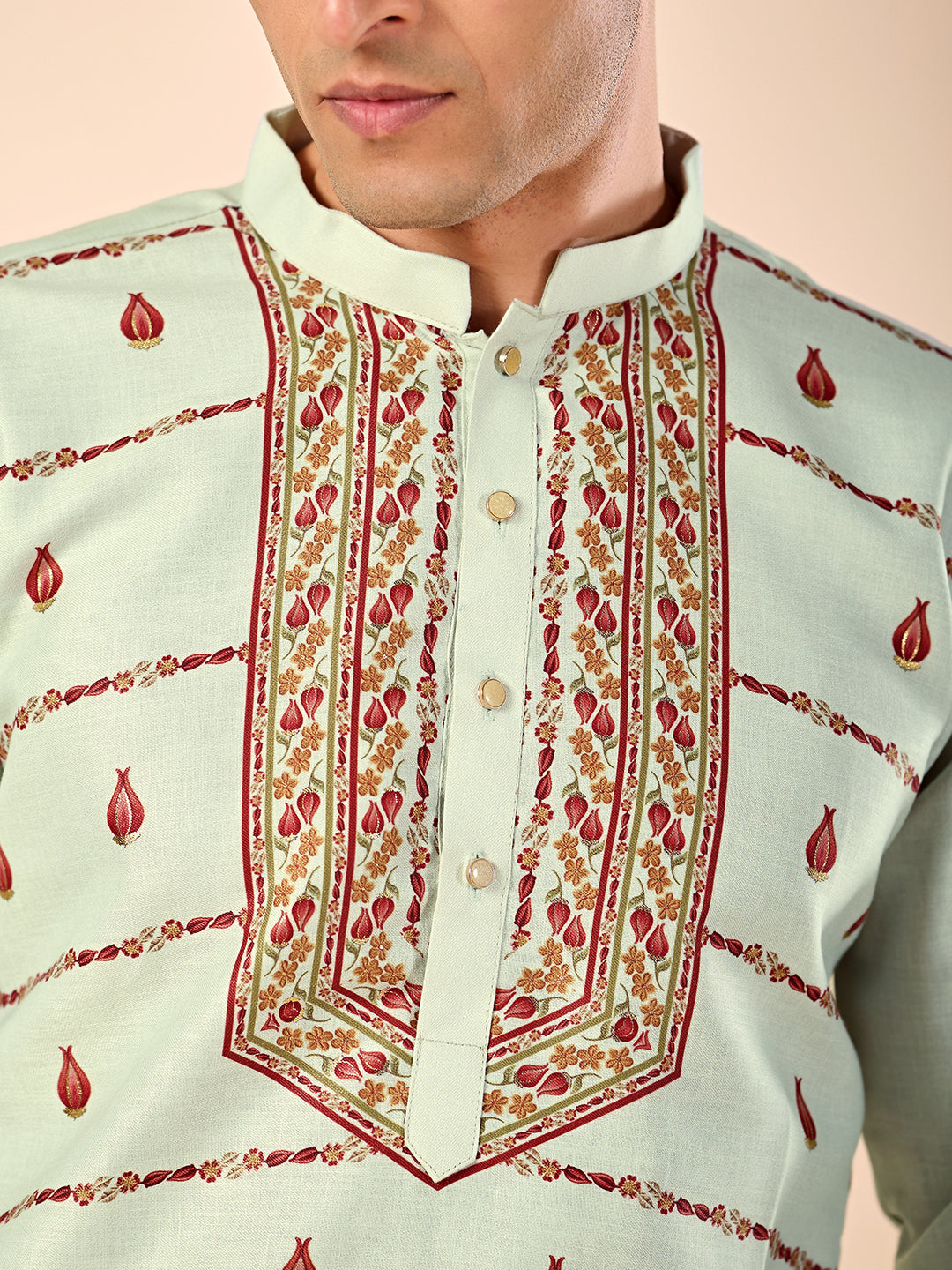 The Shahan Linen Kurta (Mint Green Floral)