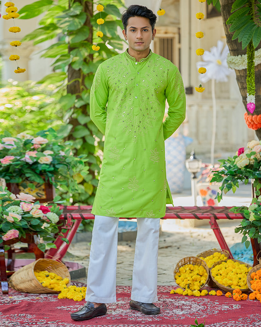 Lime Elan Embroidered Kurta