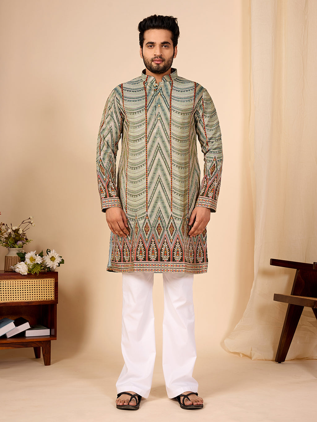 Amber Heritage  Tan Embroidered Kurta