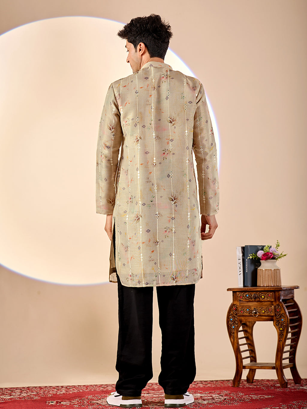 Cream Print Casual Kurta