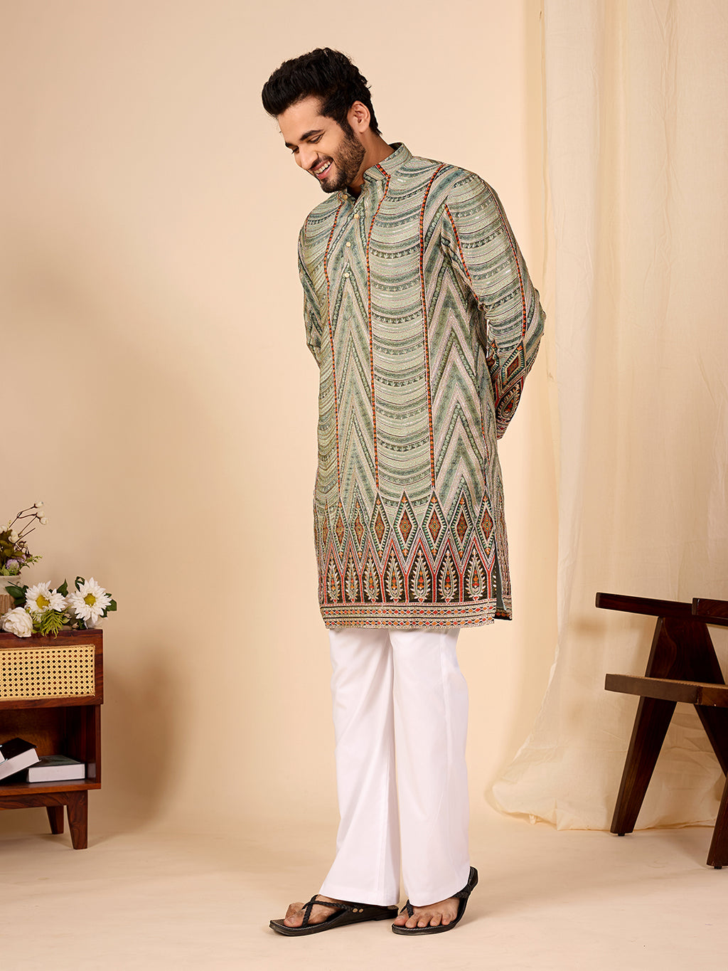 Amber Heritage  Tan Embroidered Kurta