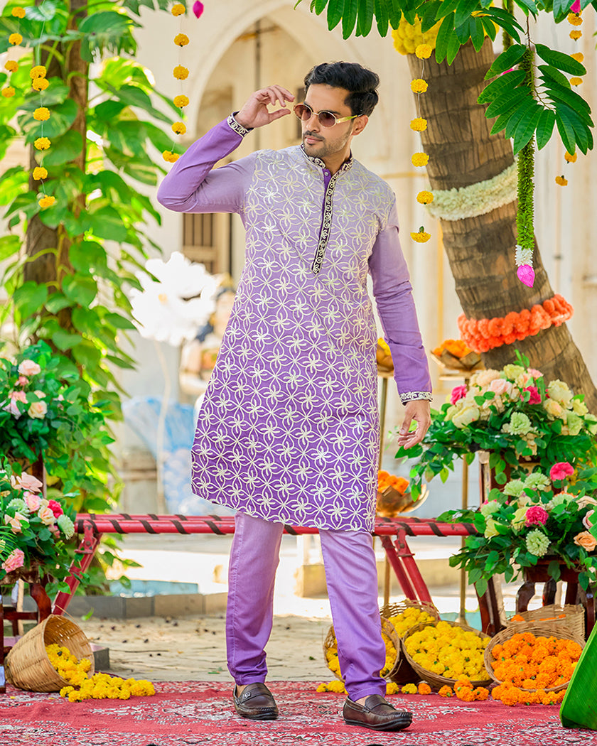 Lavender Bloom Embroidered Kurta Set