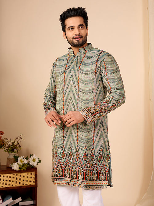 Amber Heritage Tan Position-Embroidered Kurta