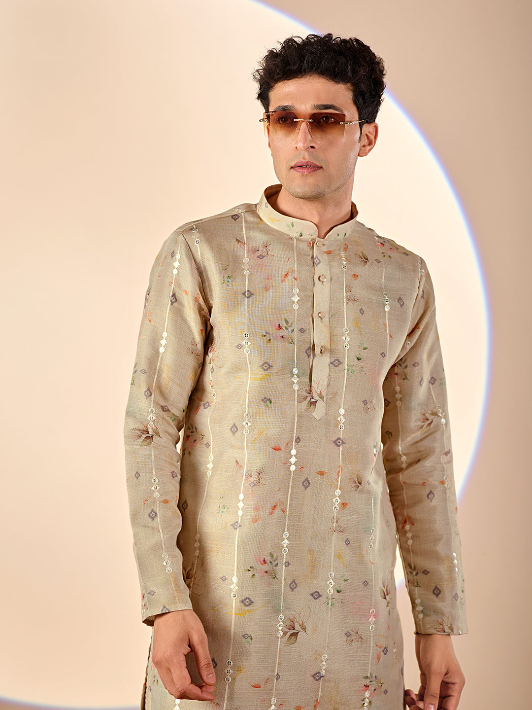 Cream Print Casual Kurta