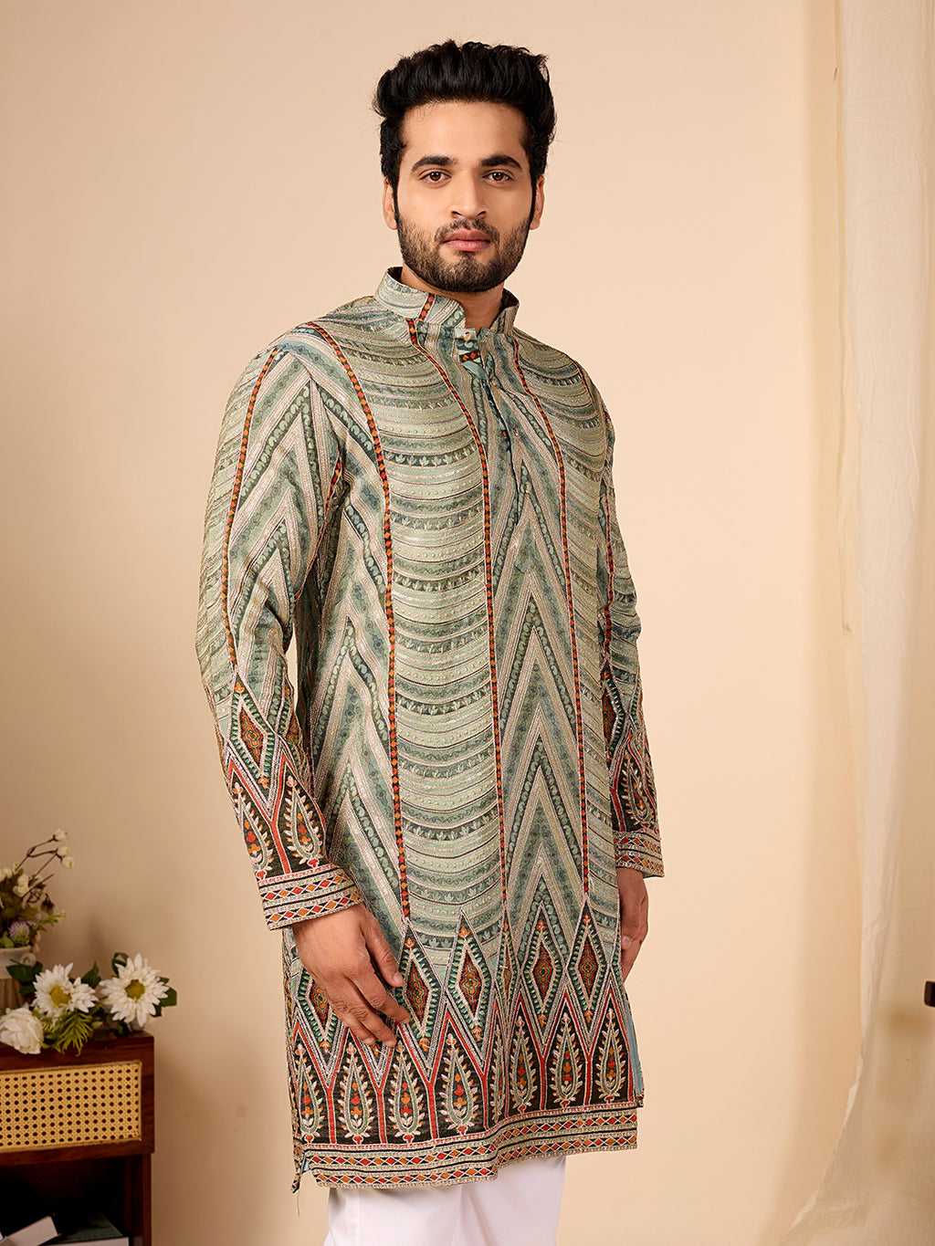 Amber Heritage  Tan Embroidered Kurta