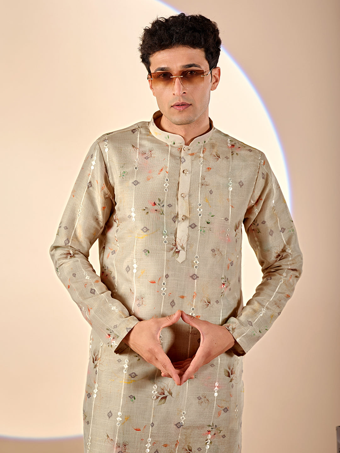 Cream Print Casual Kurta