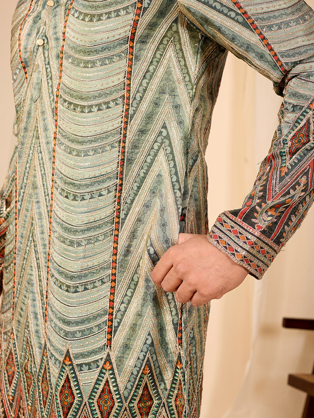 Amber Heritage  Tan Embroidered Kurta